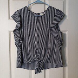 Monteau Black and White stripe Flutter Sleeve Top Women's Size Large